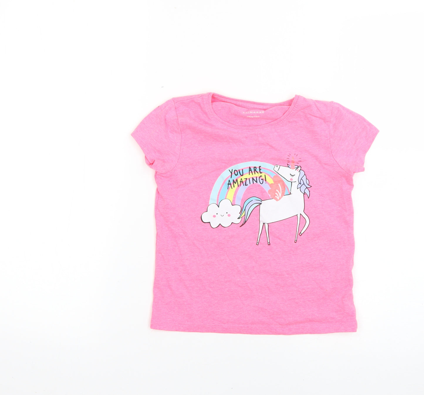 Primark Girls Pink Geometric  Basic T-Shirt Size 5-6 Years
