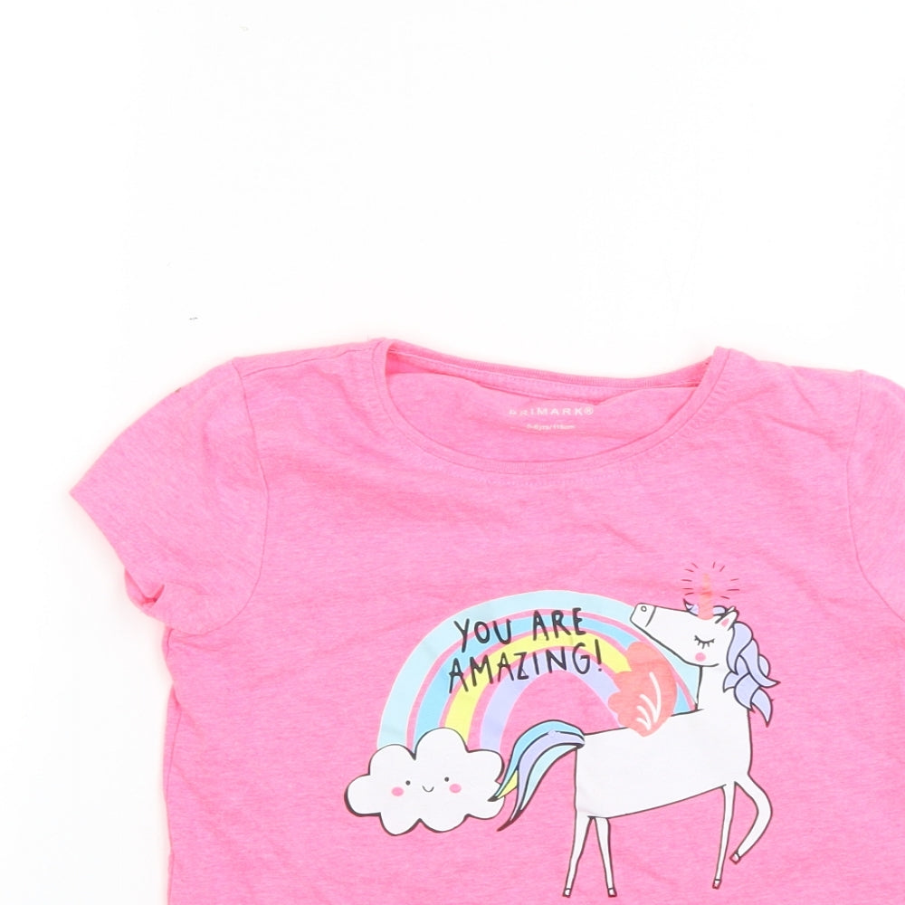 Primark Girls Pink Geometric  Basic T-Shirt Size 5-6 Years