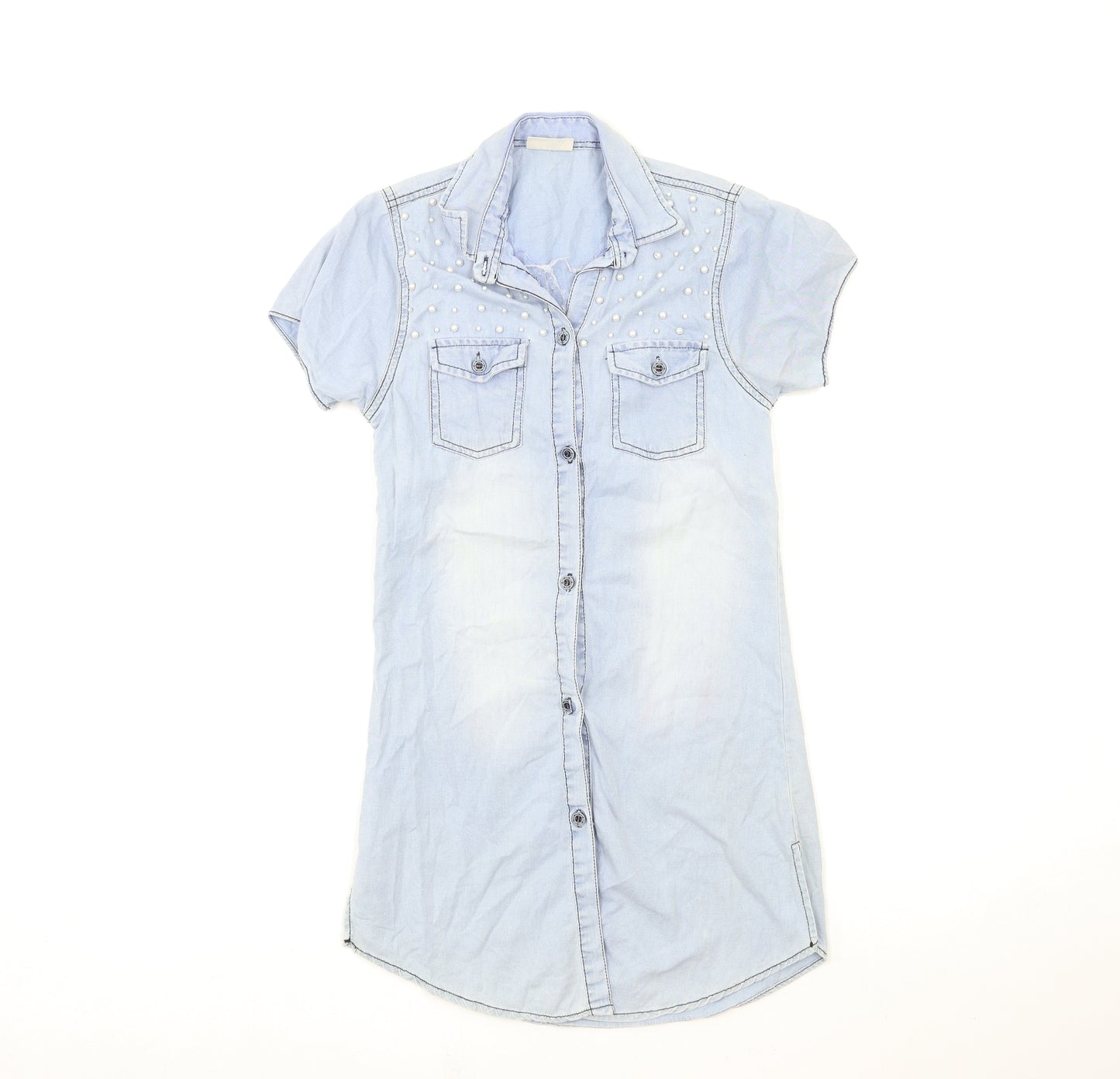Alya Girls Blue  Denim Shirt Dress  Size 11 Years  - angel wings