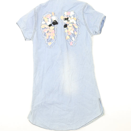 Alya Girls Blue  Denim Shirt Dress  Size 11 Years  - angel wings