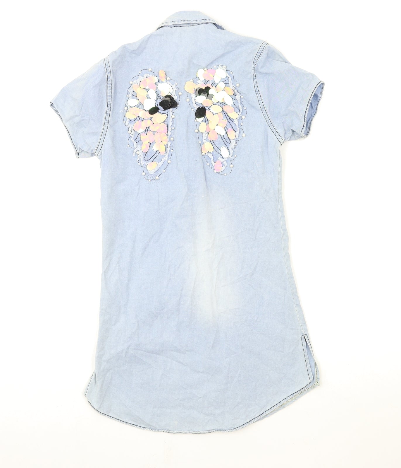 Alya Girls Blue  Denim Shirt Dress  Size 11 Years  - angel wings