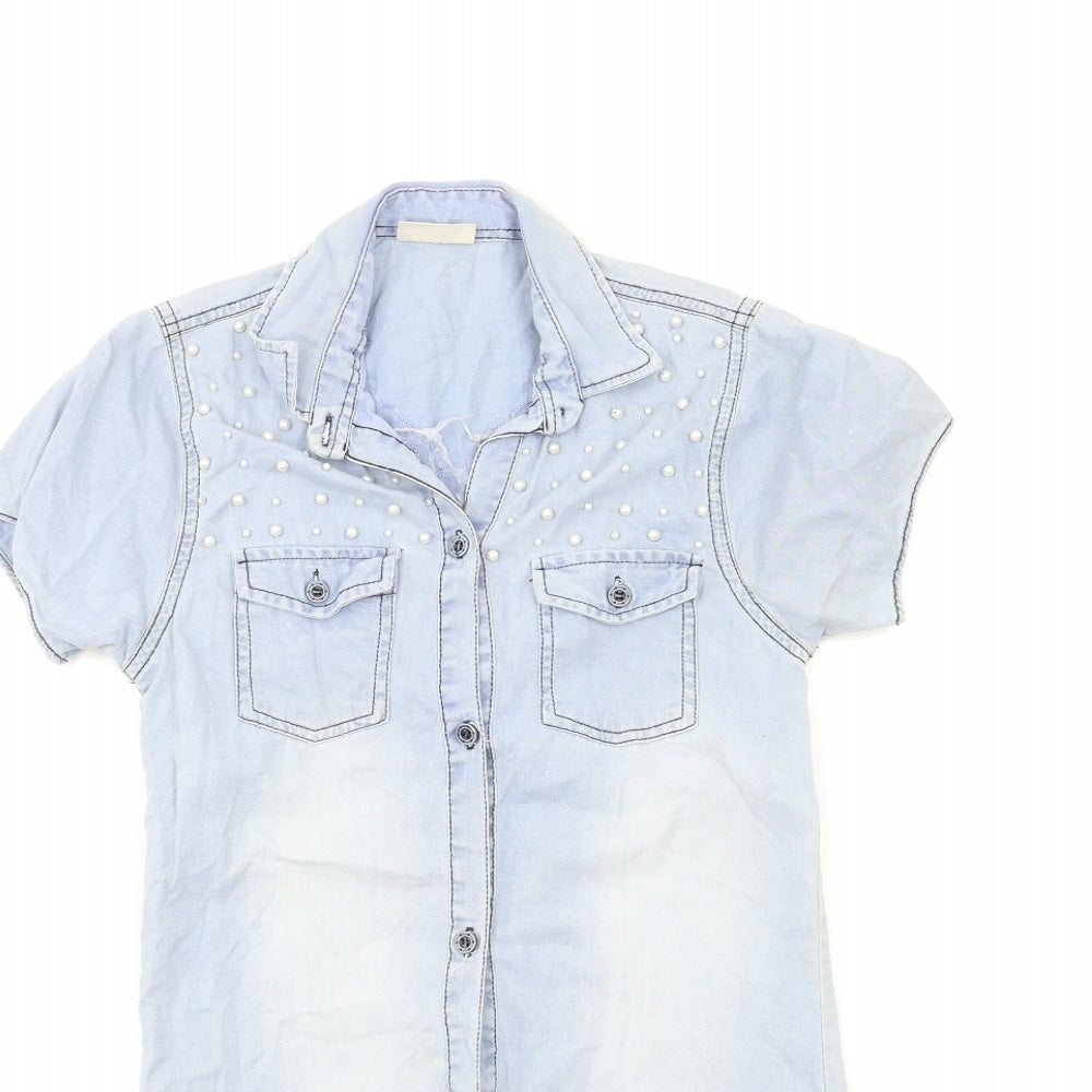 Alya Girls Blue  Denim Shirt Dress  Size 11 Years  - angel wings