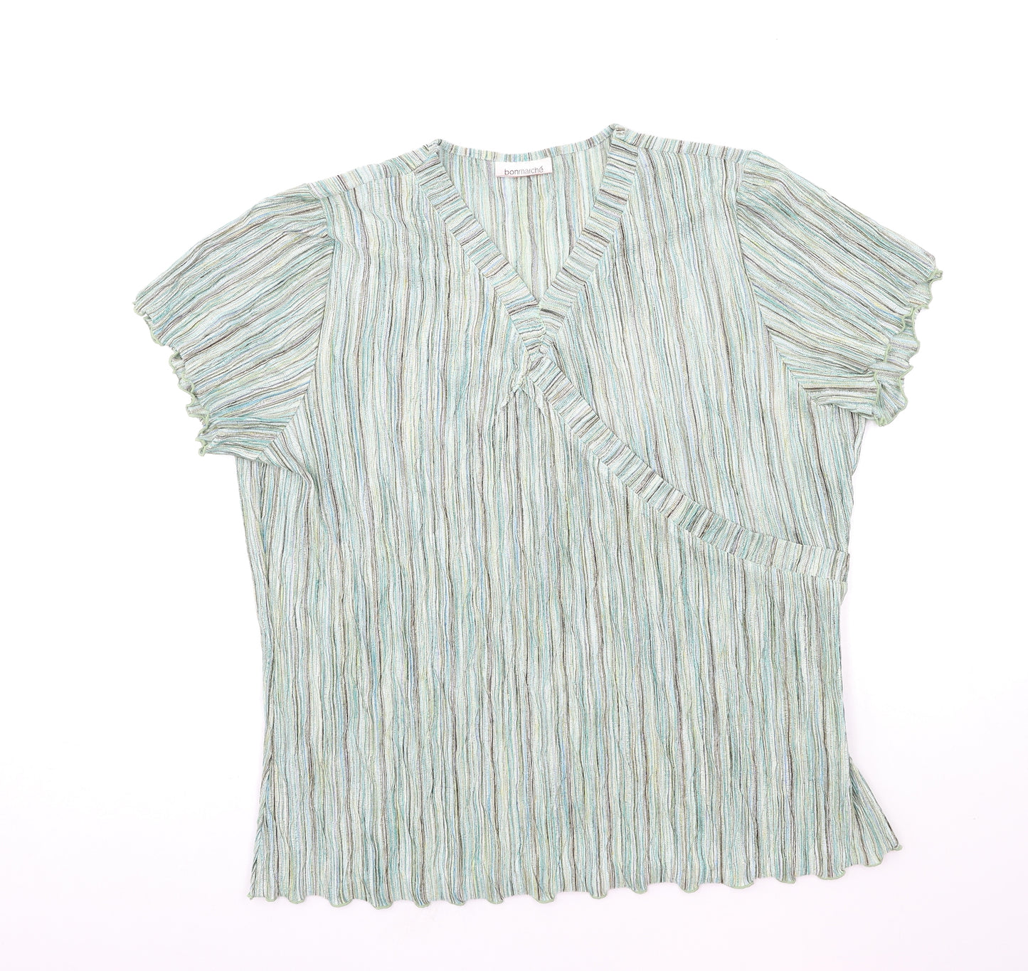 Bonmarché Womens Green Striped  Basic T-Shirt Size XL