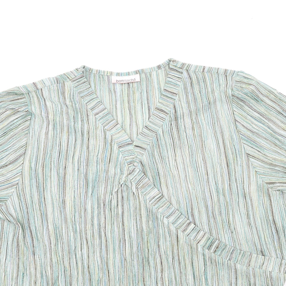 Bonmarché Womens Green Striped  Basic T-Shirt Size XL