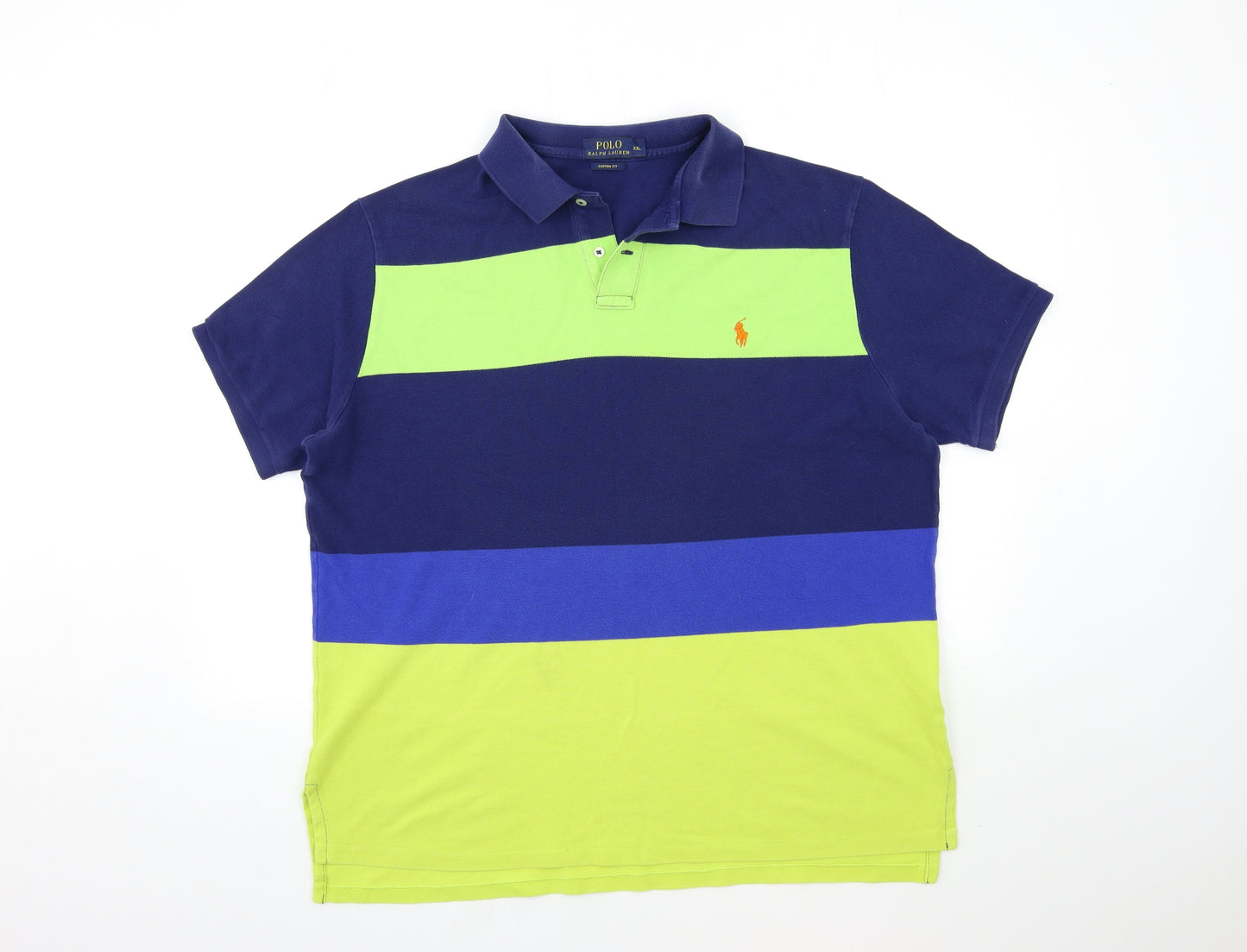 Ralph Lauren Mens Blue Striped   Polo Size 2XL