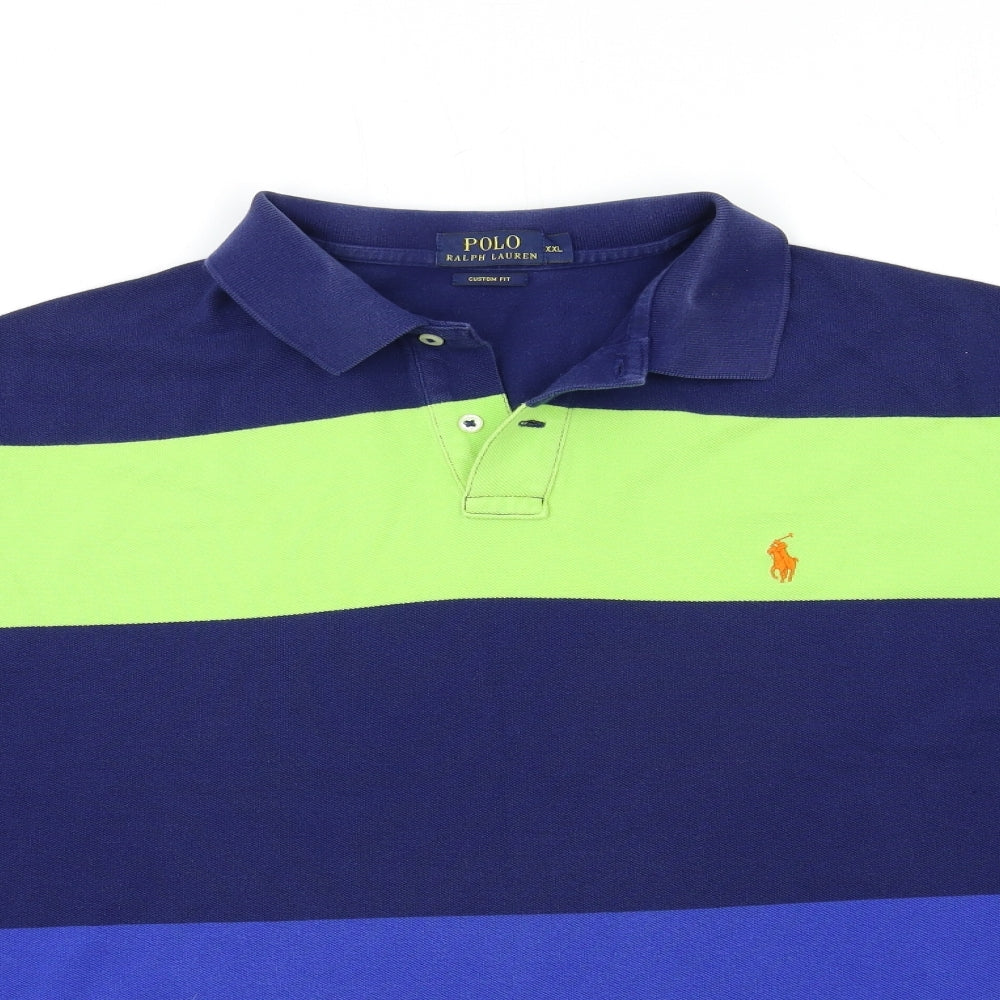Ralph Lauren Mens Blue Striped   Polo Size 2XL