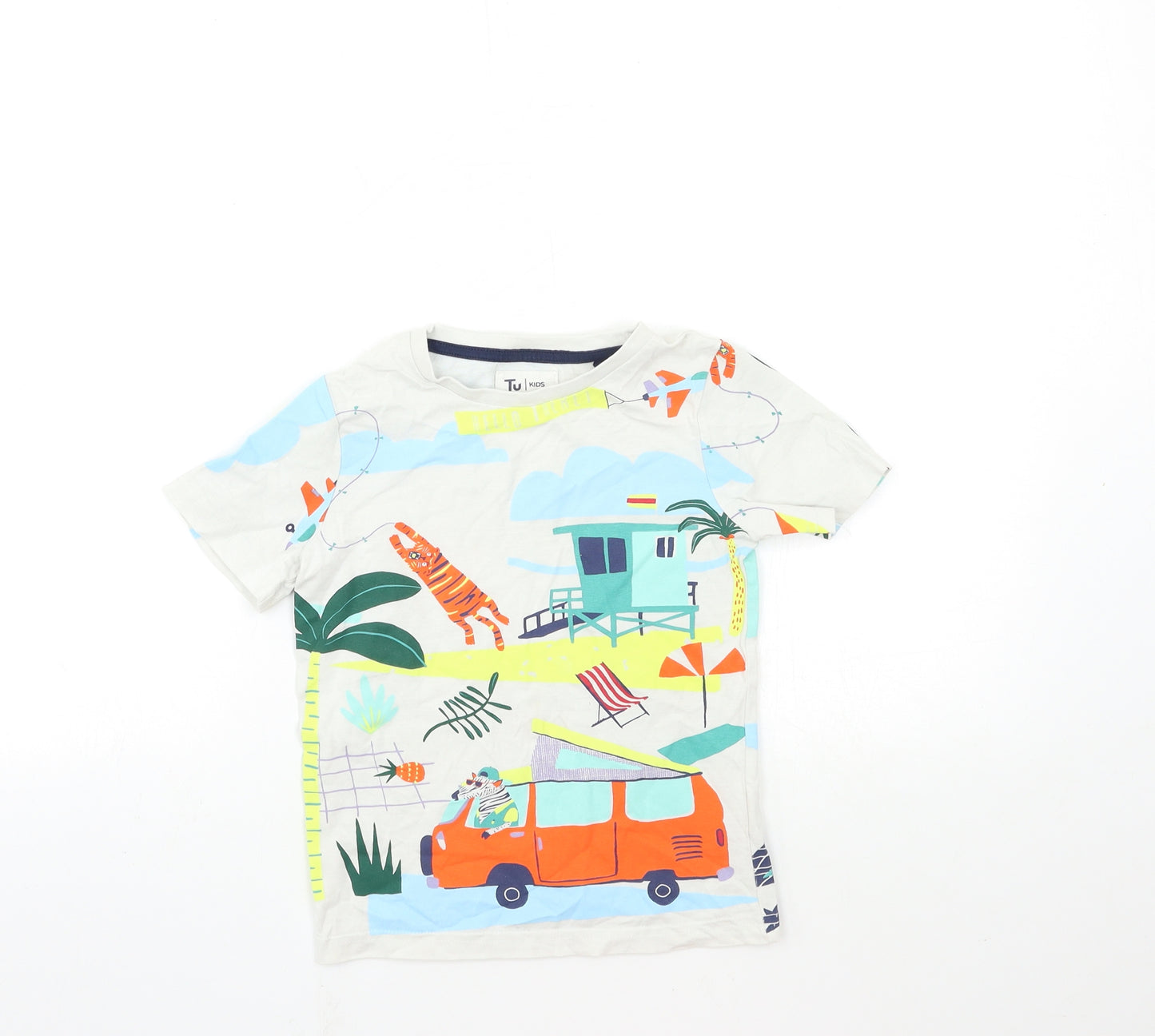TU Boys White Geometric  Basic T-Shirt Size 3-4 Years
