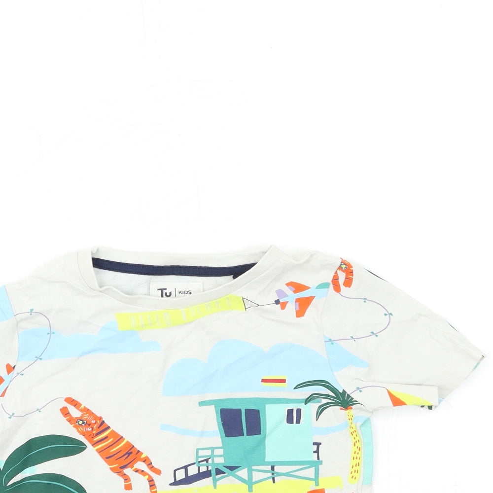 TU Boys White Geometric  Basic T-Shirt Size 3-4 Years