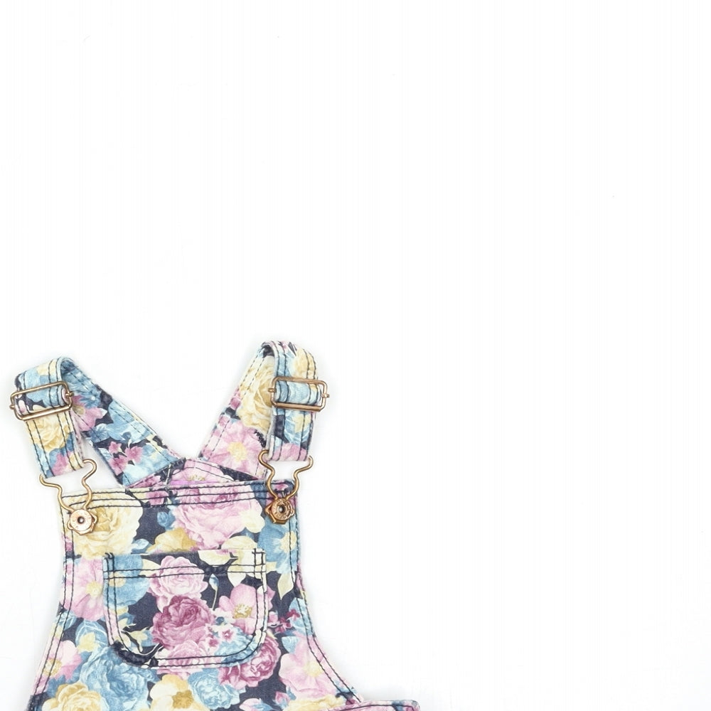 F&F Baby Pink Floral Denim Pinafore/Dungaree Dress  Size 12-18 Months
