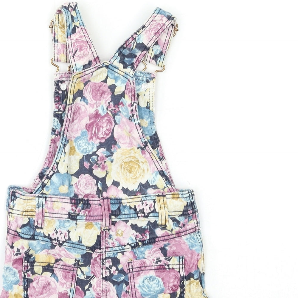 F&F Baby Pink Floral Denim Pinafore/Dungaree Dress  Size 12-18 Months