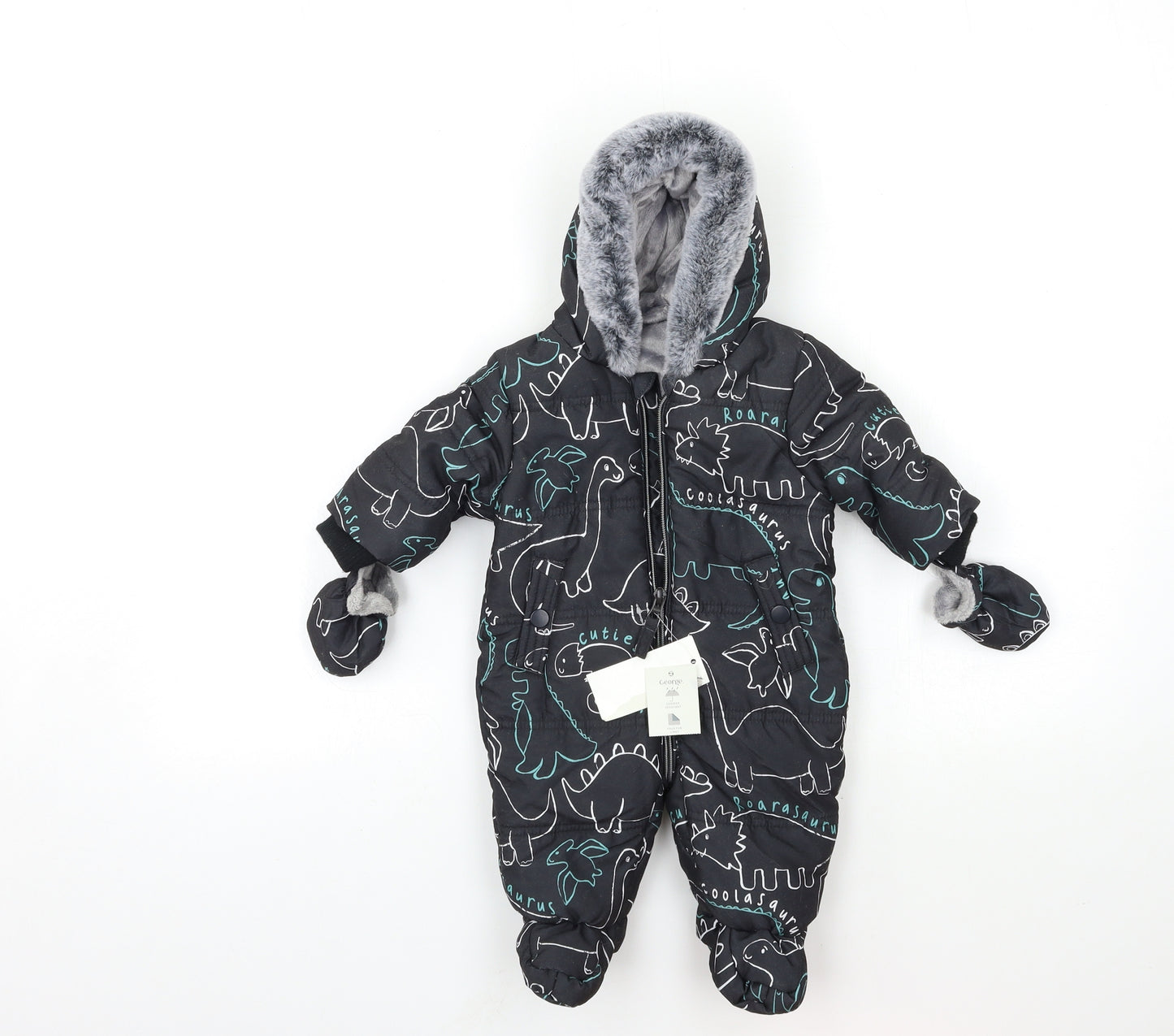 George Baby Black Geometric  Quilted Snowsuit Size 0-3 Months