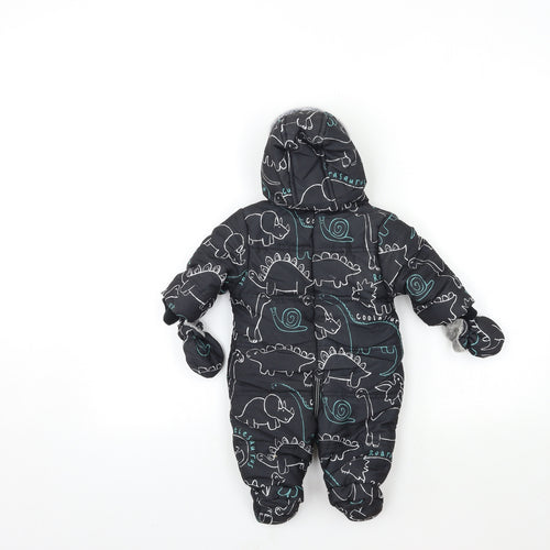 George Baby Black Geometric  Quilted Snowsuit Size 0-3 Months