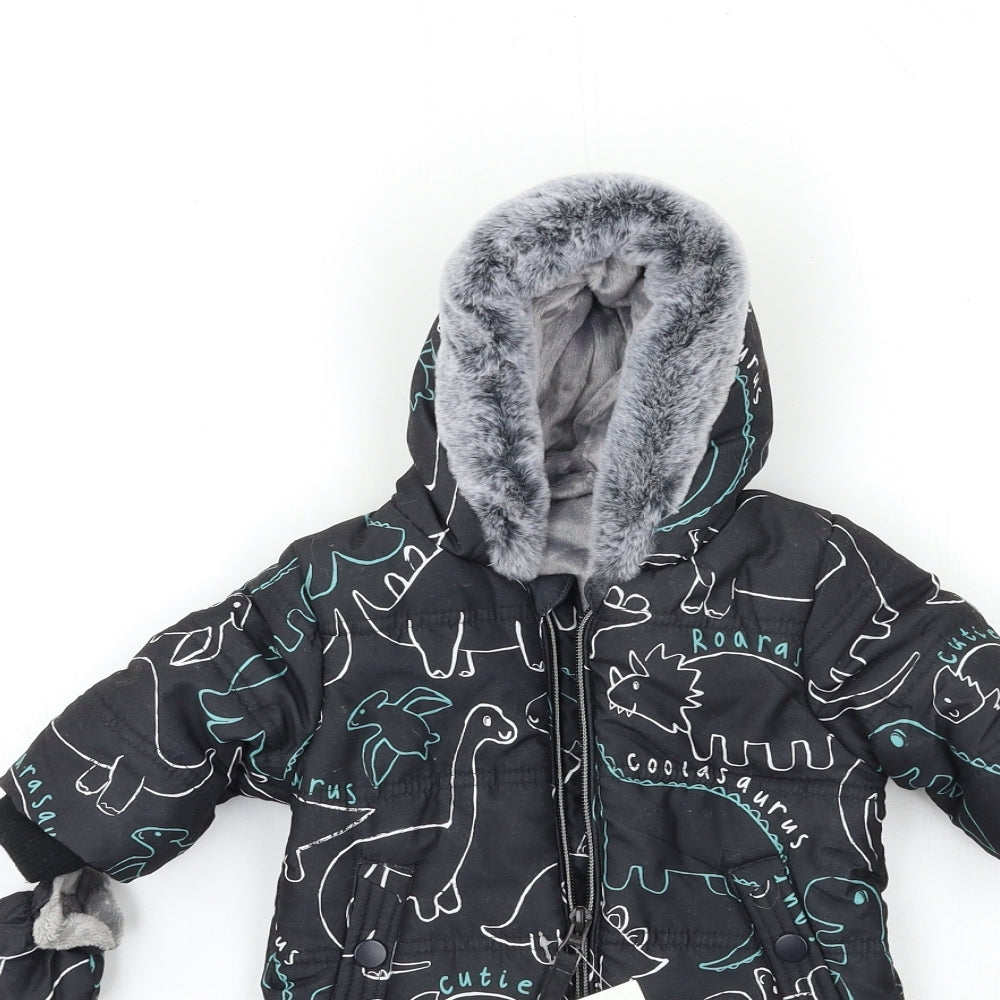 George Baby Black Geometric  Quilted Snowsuit Size 0-3 Months