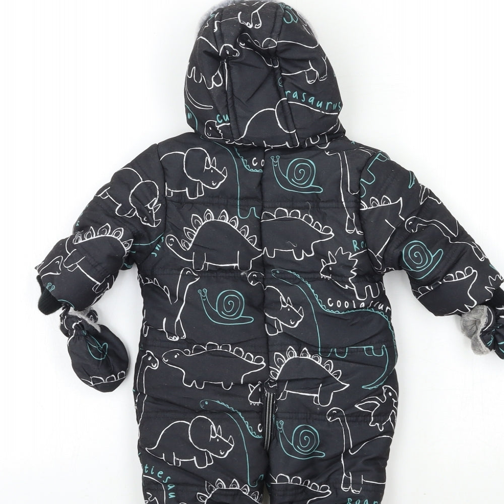 George Baby Black Geometric  Quilted Snowsuit Size 0-3 Months