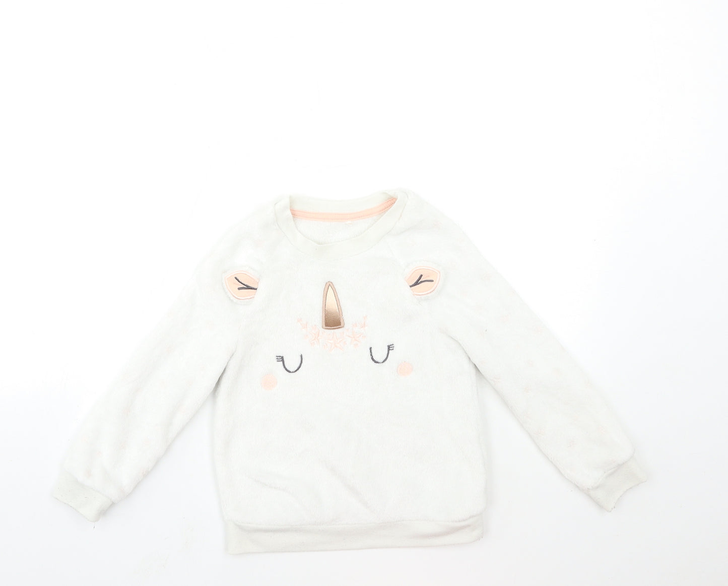 George Girls White  Fleece Top Pyjama Top Size 4-5 Years