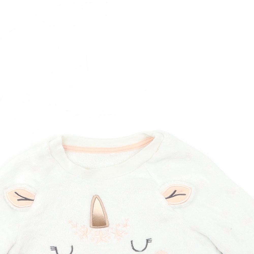 George Girls White  Fleece Top Pyjama Top Size 4-5 Years
