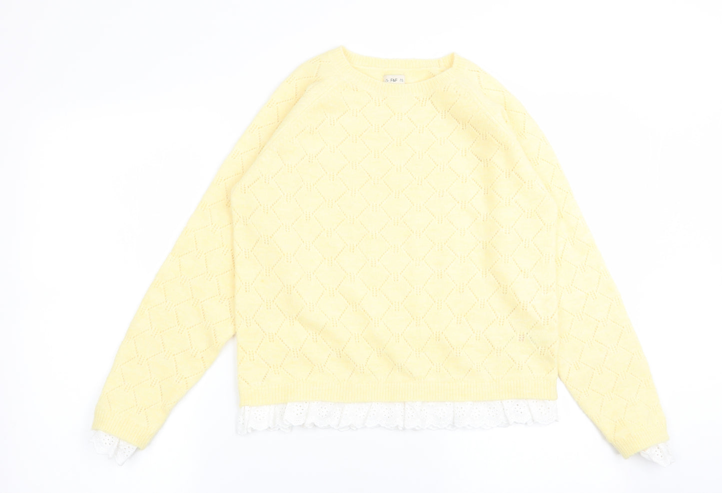 F&F Girls Yellow Geometric  Pullover Jumper Size 11-12 Years