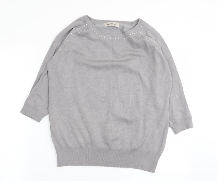 BASSINI Womens Grey Basic T-Shirt Size M