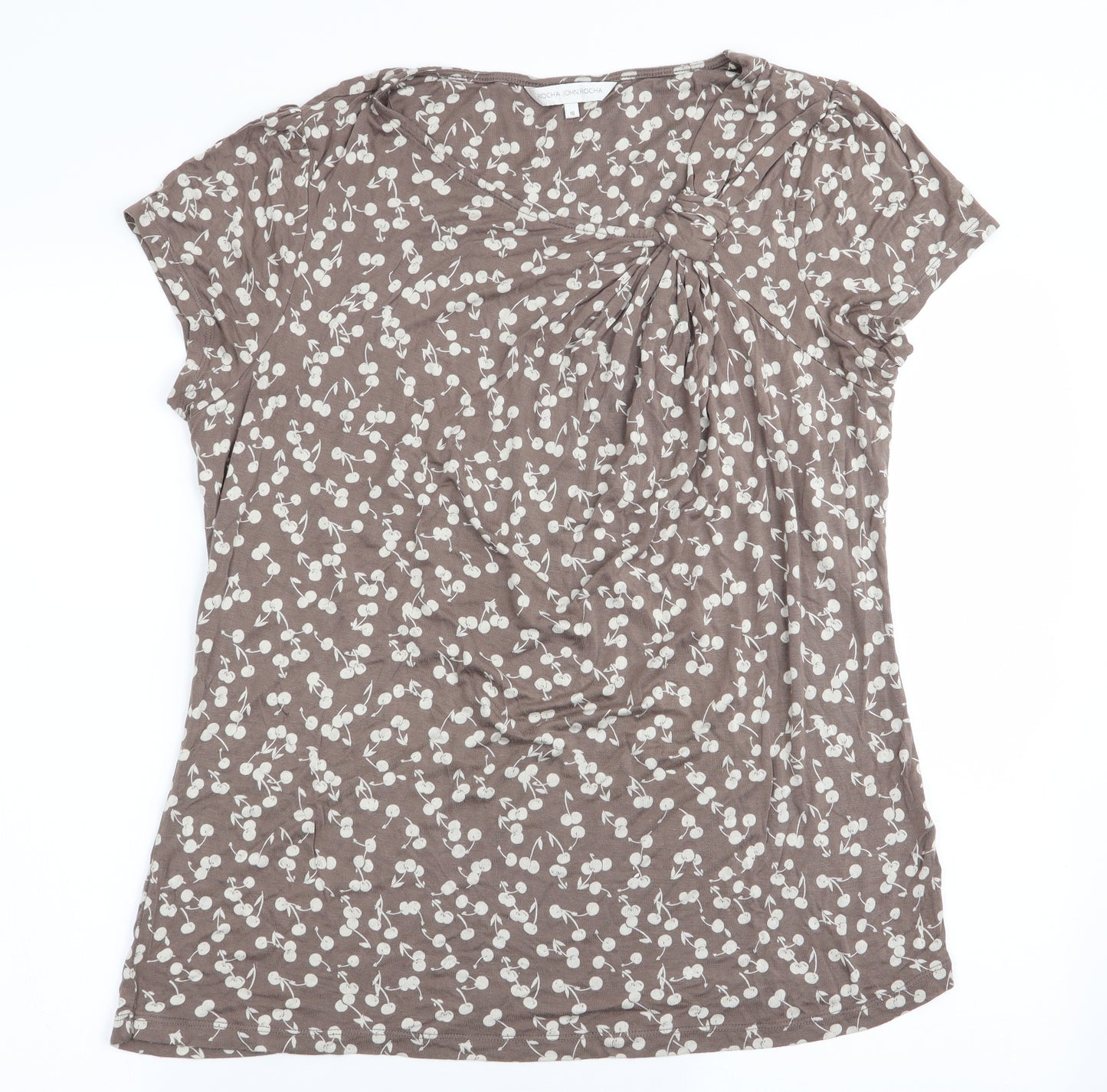 RJR.John Rocha Womens Brown Floral  Basic T-Shirt Size 16