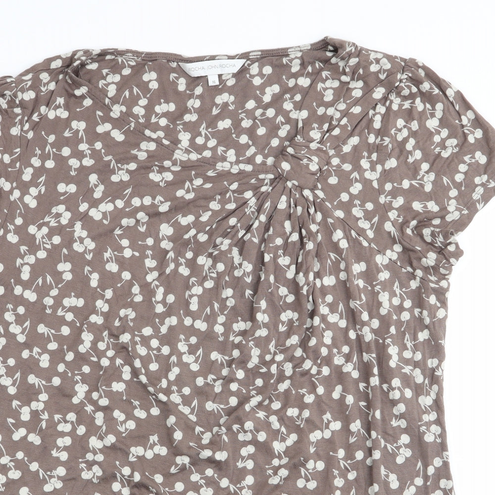 RJR.John Rocha Womens Brown Floral  Basic T-Shirt Size 16