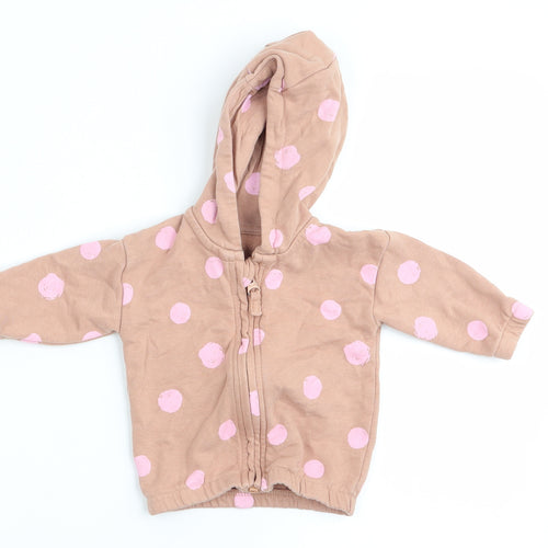 Asda George Girls Beige Polka Dot  Full Zip Jumper Size 0-3 Months