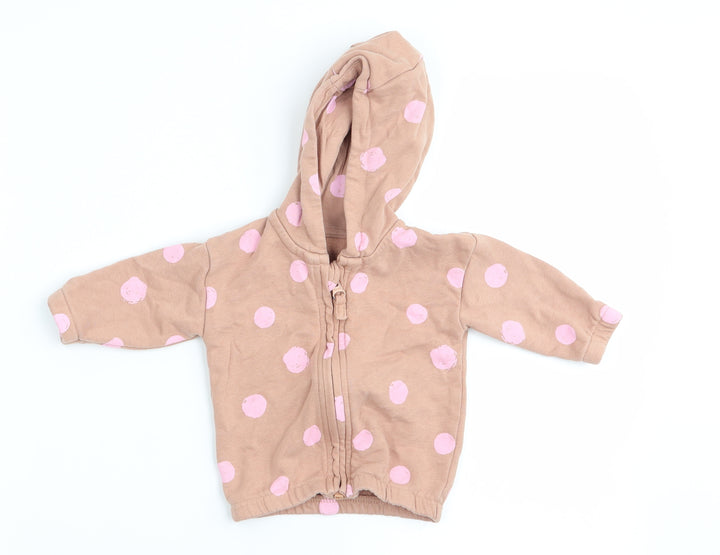 Asda George Girls Beige Polka Dot  Full Zip Jumper Size 0-3 Months