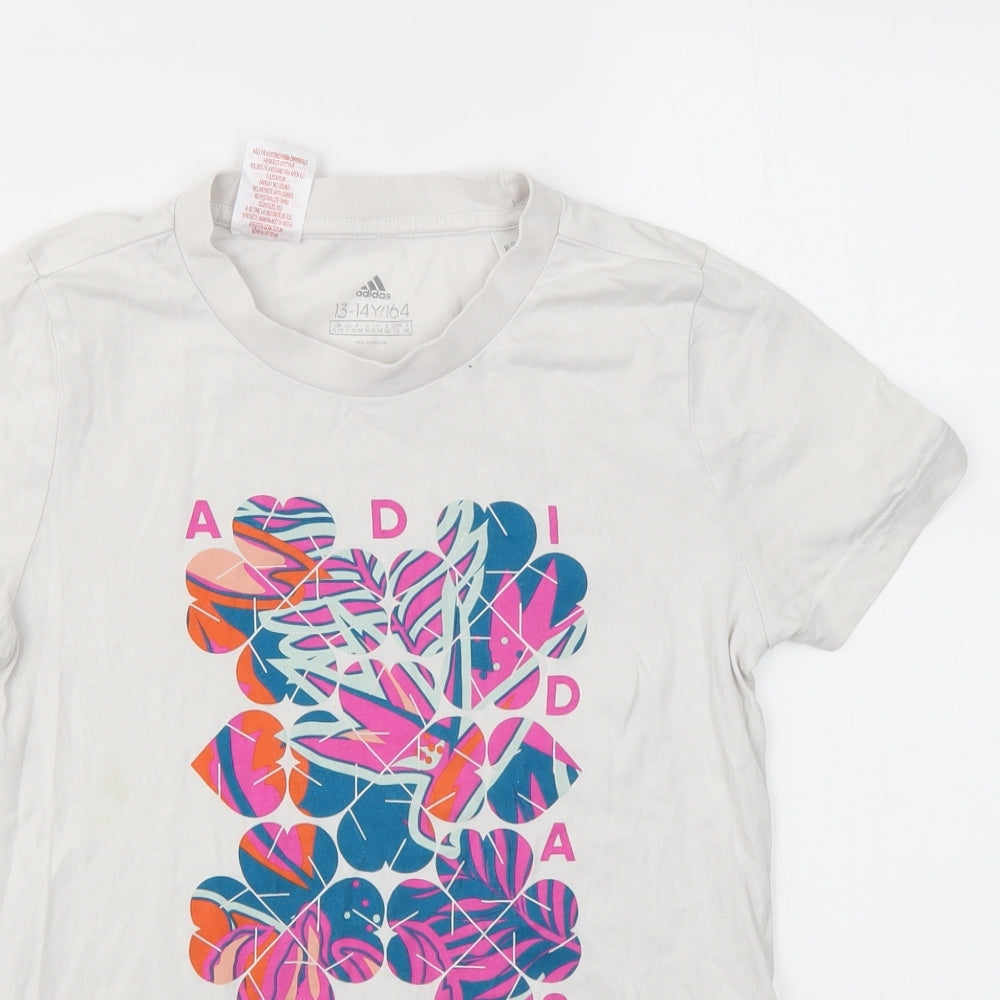 adidas Girls Multicoloured Geometric  Basic T-Shirt Size 13-14 Years