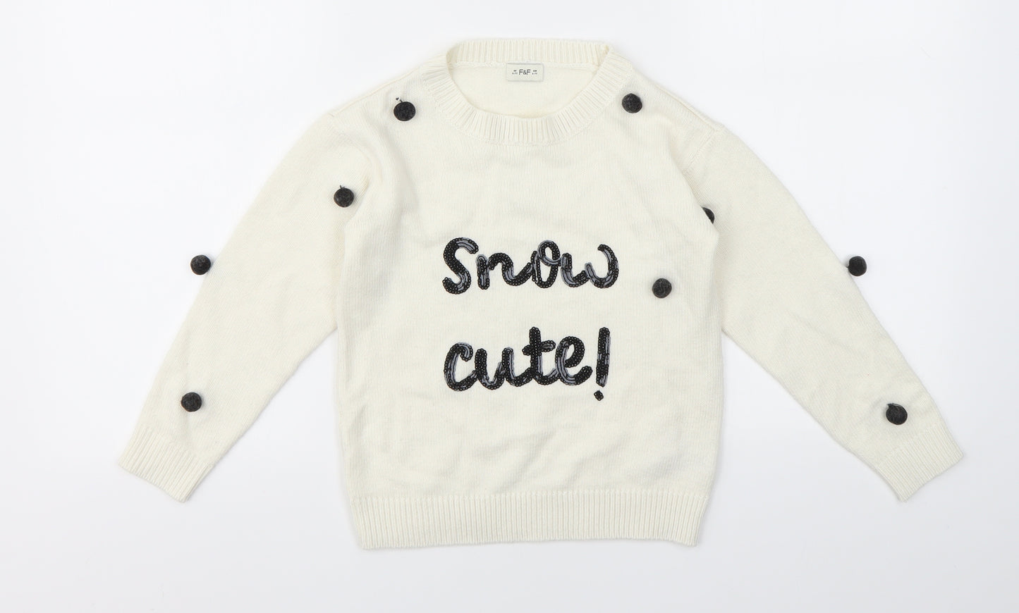 F&F Girls White   Pullover Jumper Size 6-7 Years