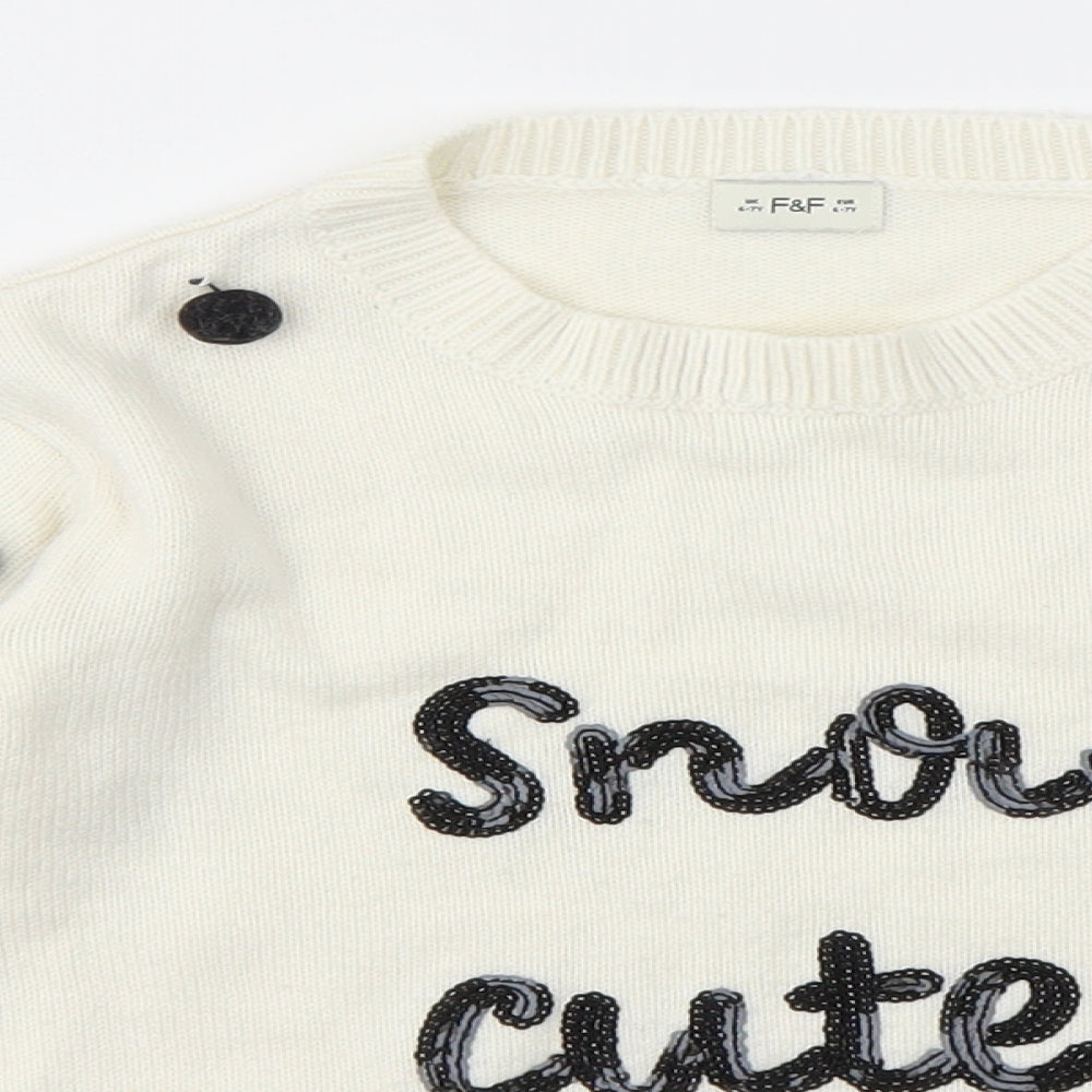 F&F Girls White   Pullover Jumper Size 6-7 Years