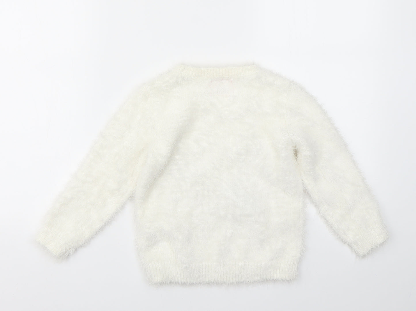 F&F Girls White Geometric  Pullover Jumper Size 5-6 Years