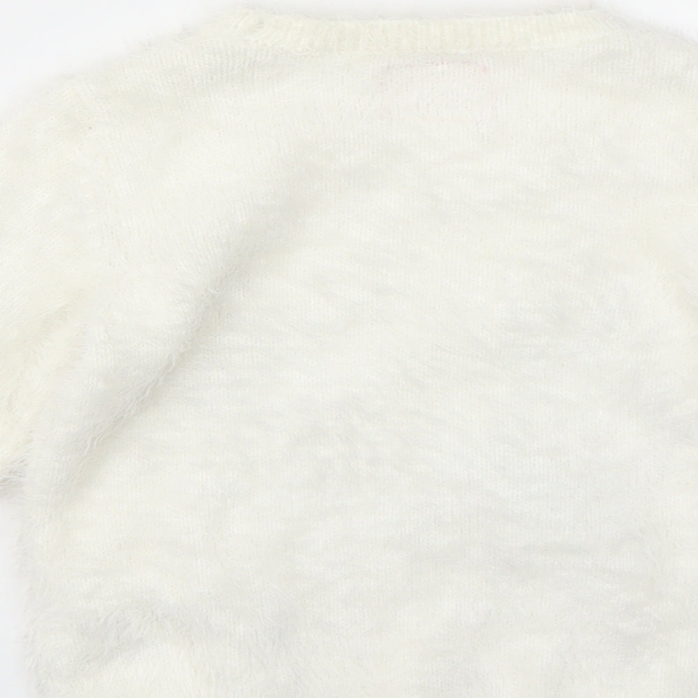 F&F Girls White Geometric  Pullover Jumper Size 5-6 Years