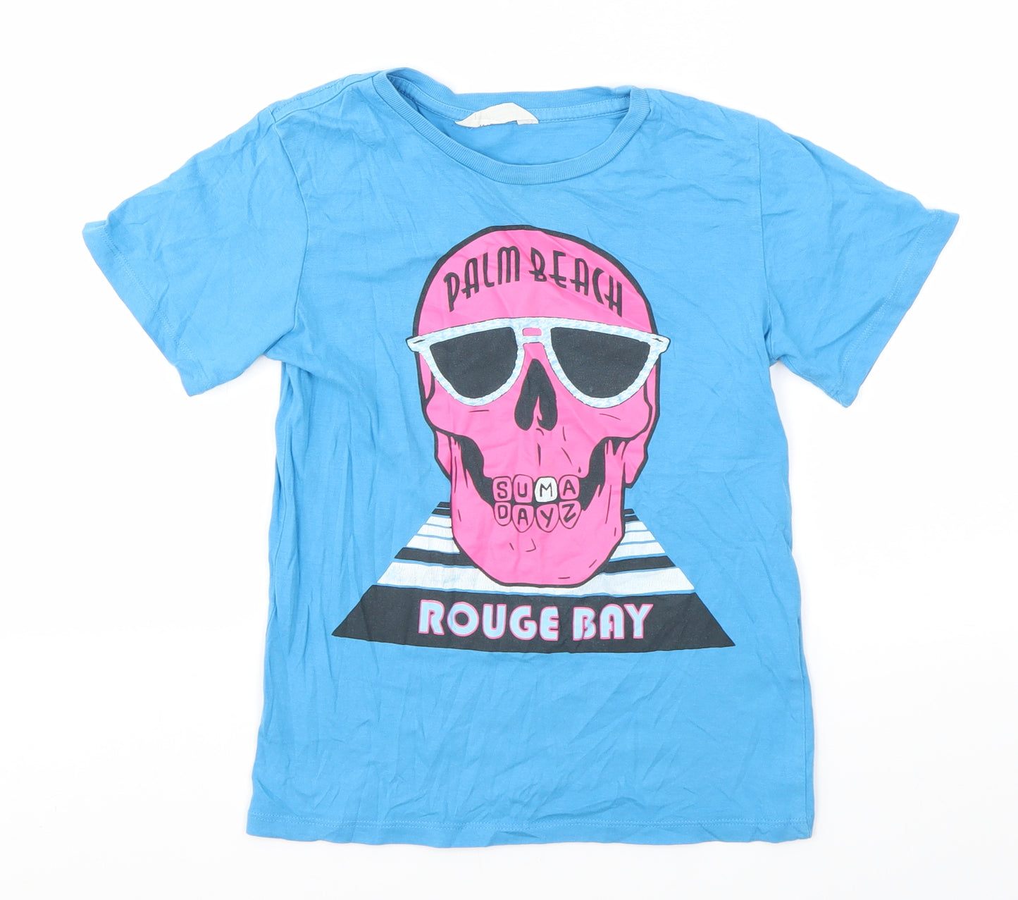 H&M Girls Blue Geometric  Basic T-Shirt Size 8-9 Years