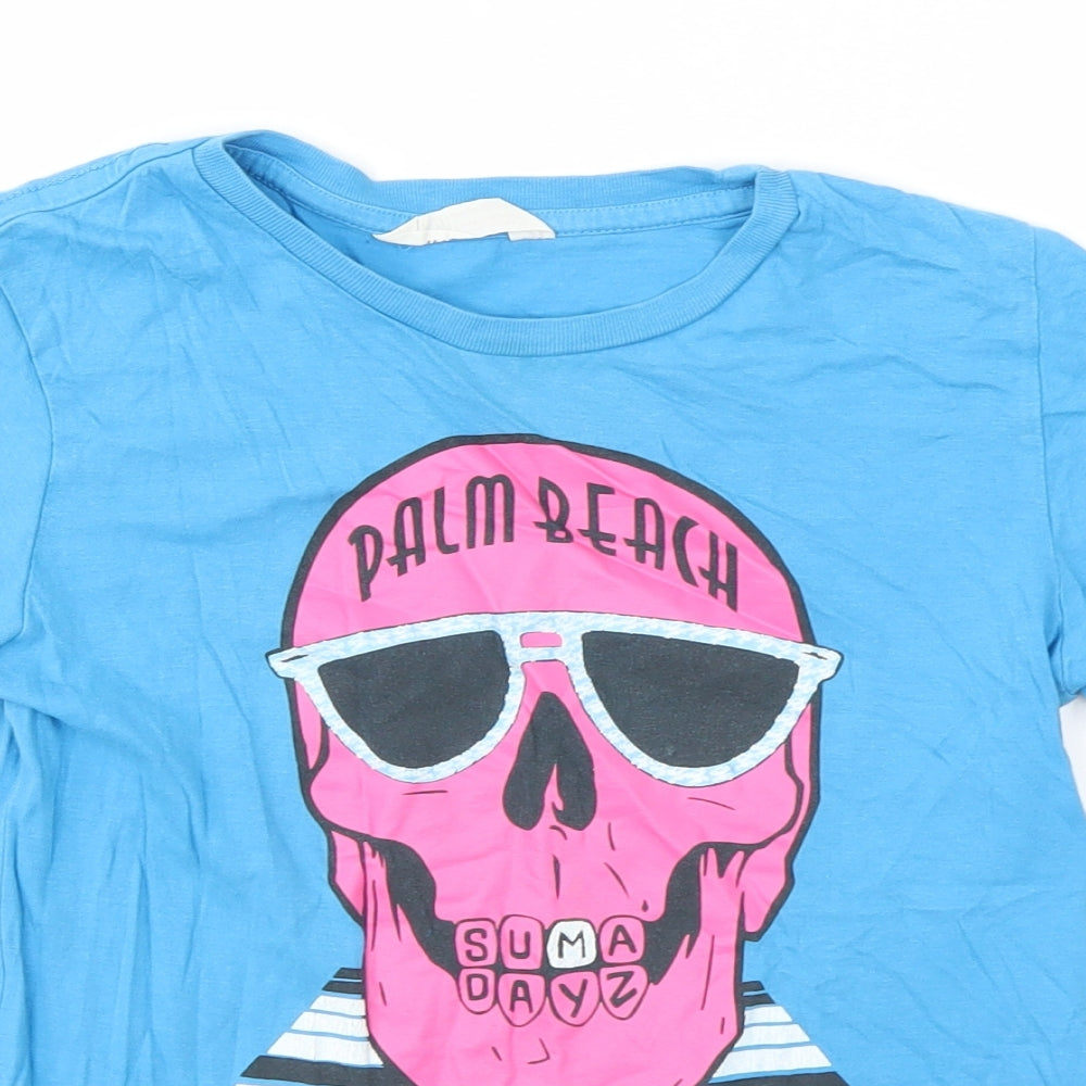 H&M Girls Blue Geometric  Basic T-Shirt Size 8-9 Years