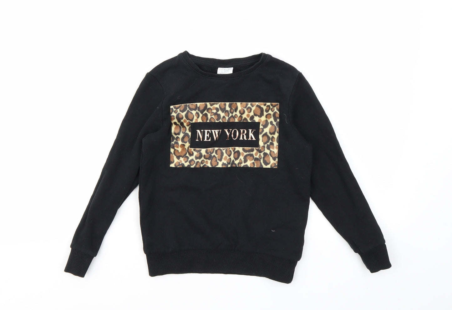 F&F Girls Black Geometric  Pullover Jumper Size 6-7 Years
