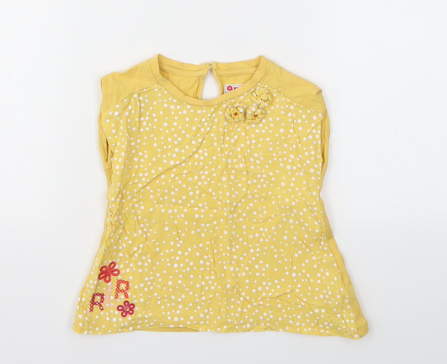 Debenhams Girls Yellow Polka Dot  Basic T-Shirt Size 3-4 Years