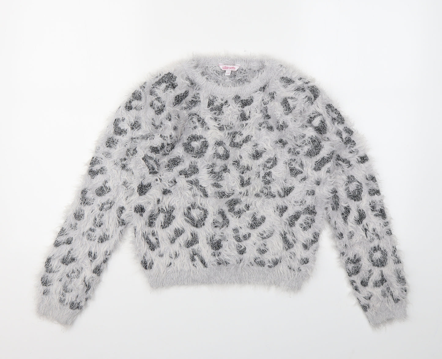 MISS EVIE Girls Grey Animal Print  Pullover Jumper Size 11-12 Years