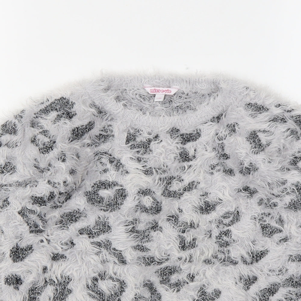 MISS EVIE Girls Grey Animal Print  Pullover Jumper Size 11-12 Years