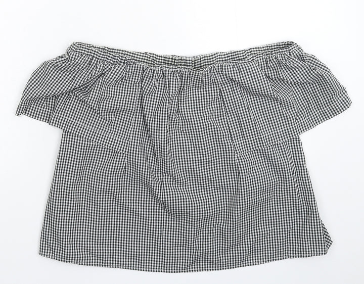 Topshop Womens Grey Check Basic Blouse Size 8