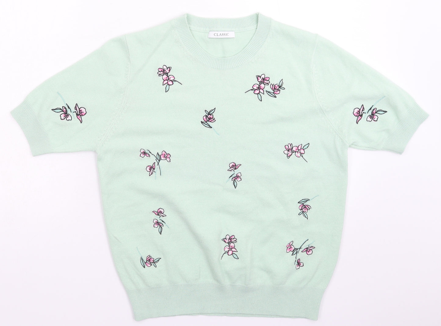 Marks and Spencer Womens Green Floral Knit Pullover Jumper Size 12