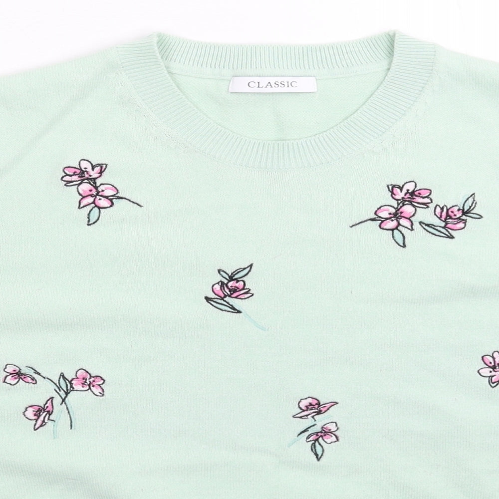 Marks and Spencer Womens Green Floral Knit Pullover Jumper Size 12