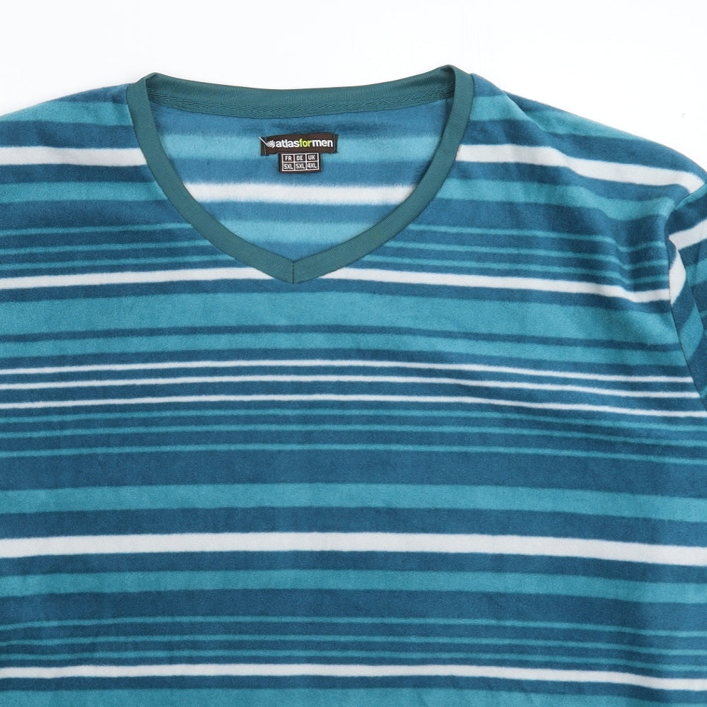Atlas Mens Multicoloured Striped Fleece  Pyjama Top Size 4XL
