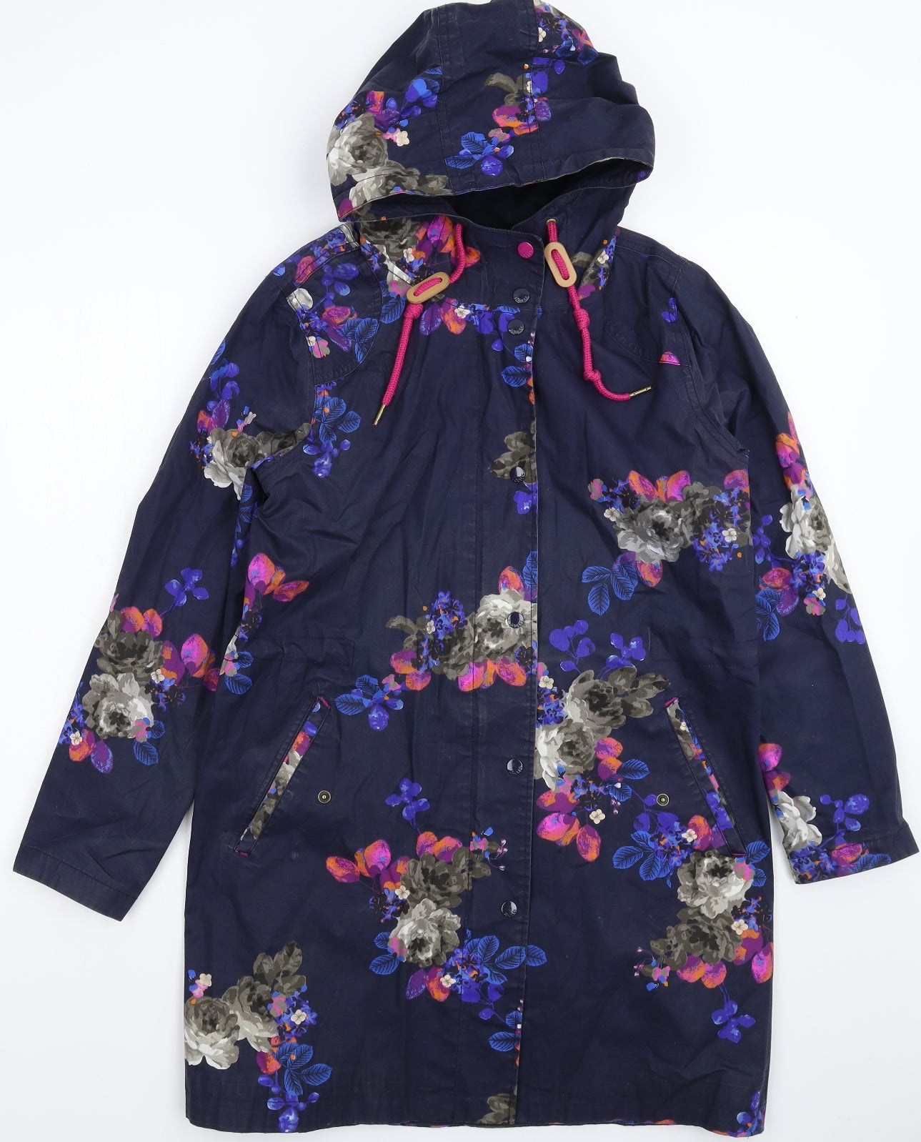 Joules Womens Blue Floral  Rain Coat Coat Size 12