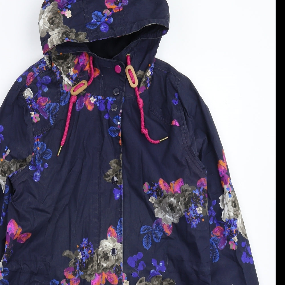 Joules Womens Blue Floral  Rain Coat Coat Size 12