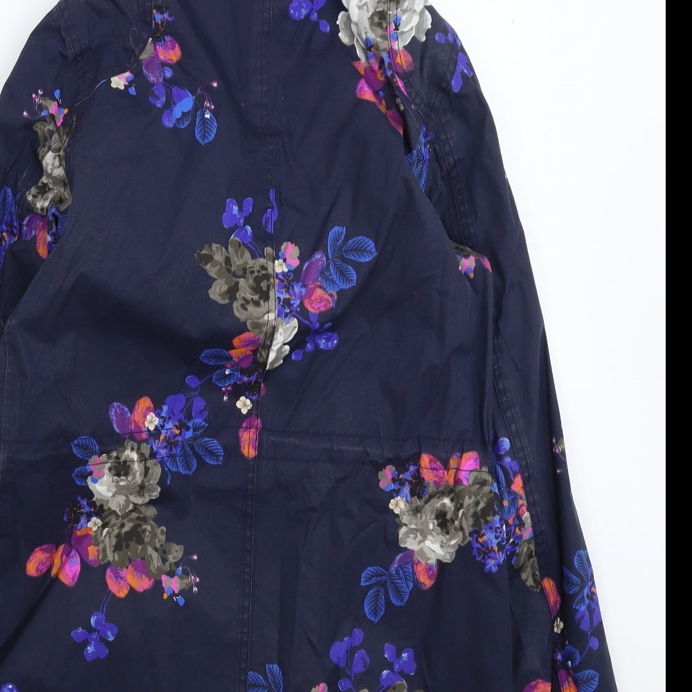 Joules Womens Blue Floral  Rain Coat Coat Size 12