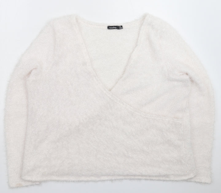 Boohoo Womens White Knit Pullover Jumper Size 20