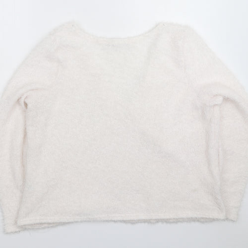 Boohoo Womens White  Knit Pullover Jumper Size 20