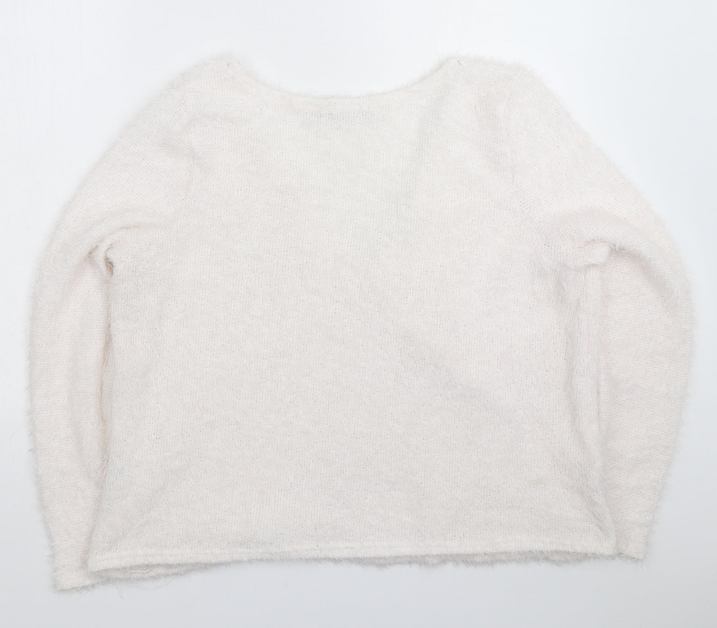 Boohoo Womens White  Knit Pullover Jumper Size 20