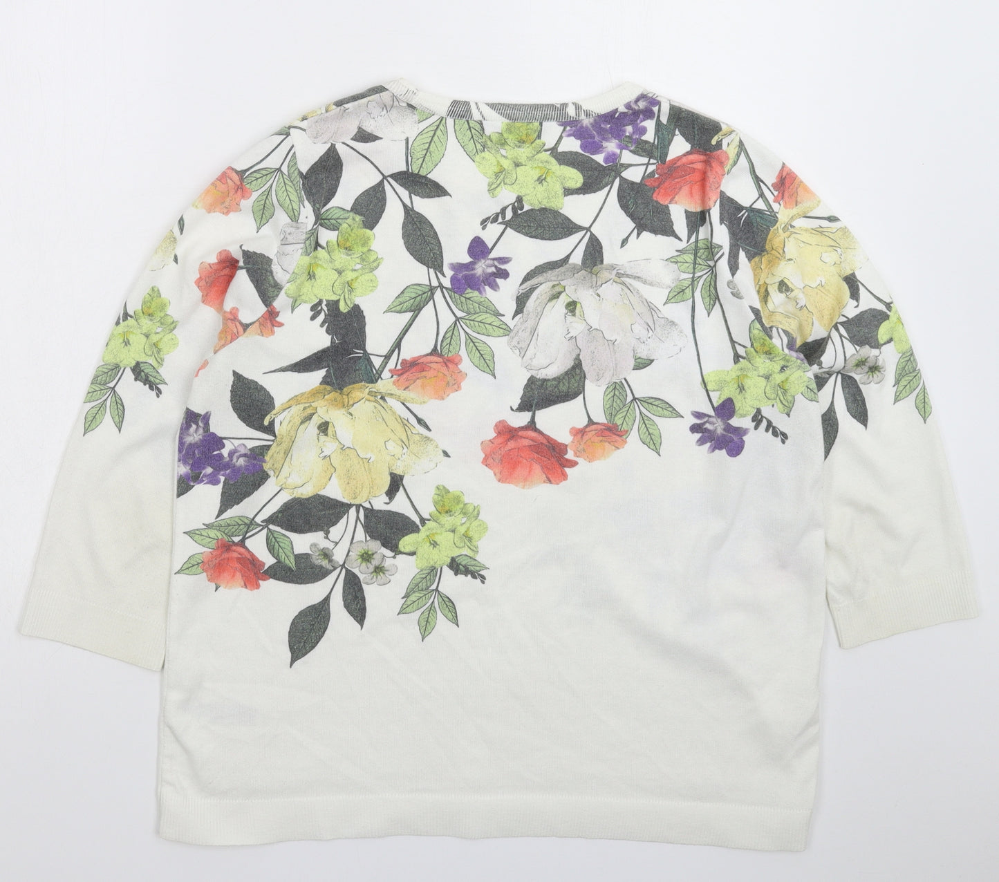 Bonmarché Womens White Floral Knit Pullover Jumper Size 14