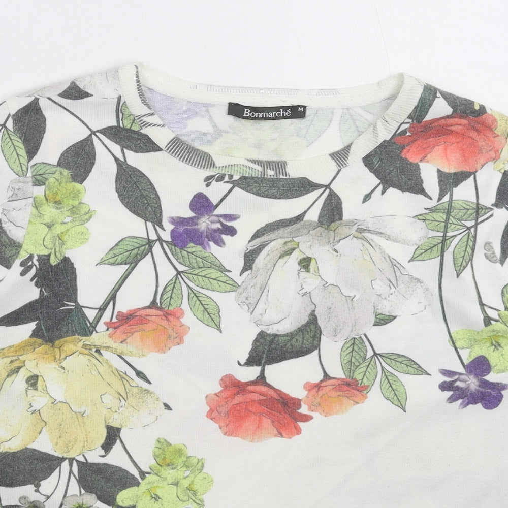 Bonmarché Womens White Floral Knit Pullover Jumper Size 14