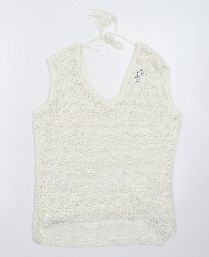 M&Co Womens White Knit Pullover Jumper Size 10